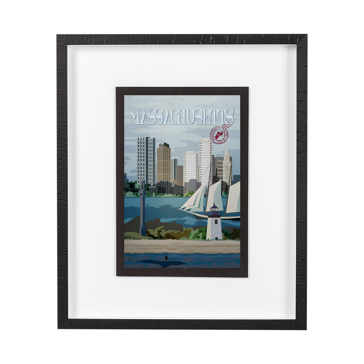 Massachusetts Go USA (M) by Mercana Studio a Framed Art Print Matted under Glass from Mercana - Luna Furniture
