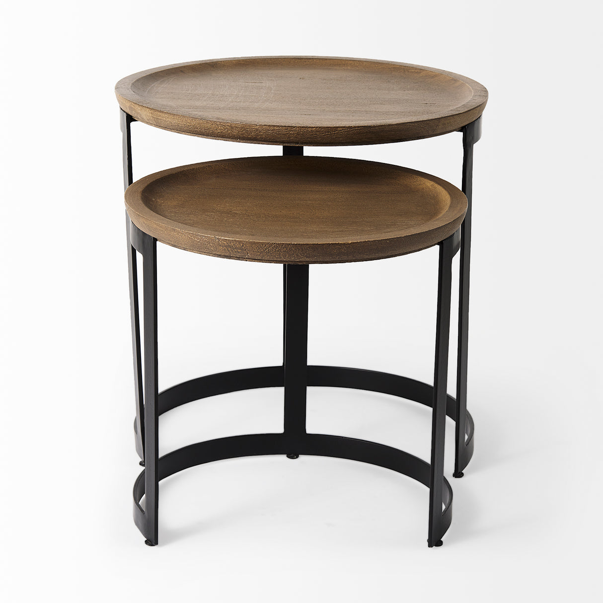 Aisley (Set of 2) 19.3L x 19.3W x 19H Light Brown Wood W/ Black Metal Base Round Nesting Side Tables from Mercana - Luna Furniture