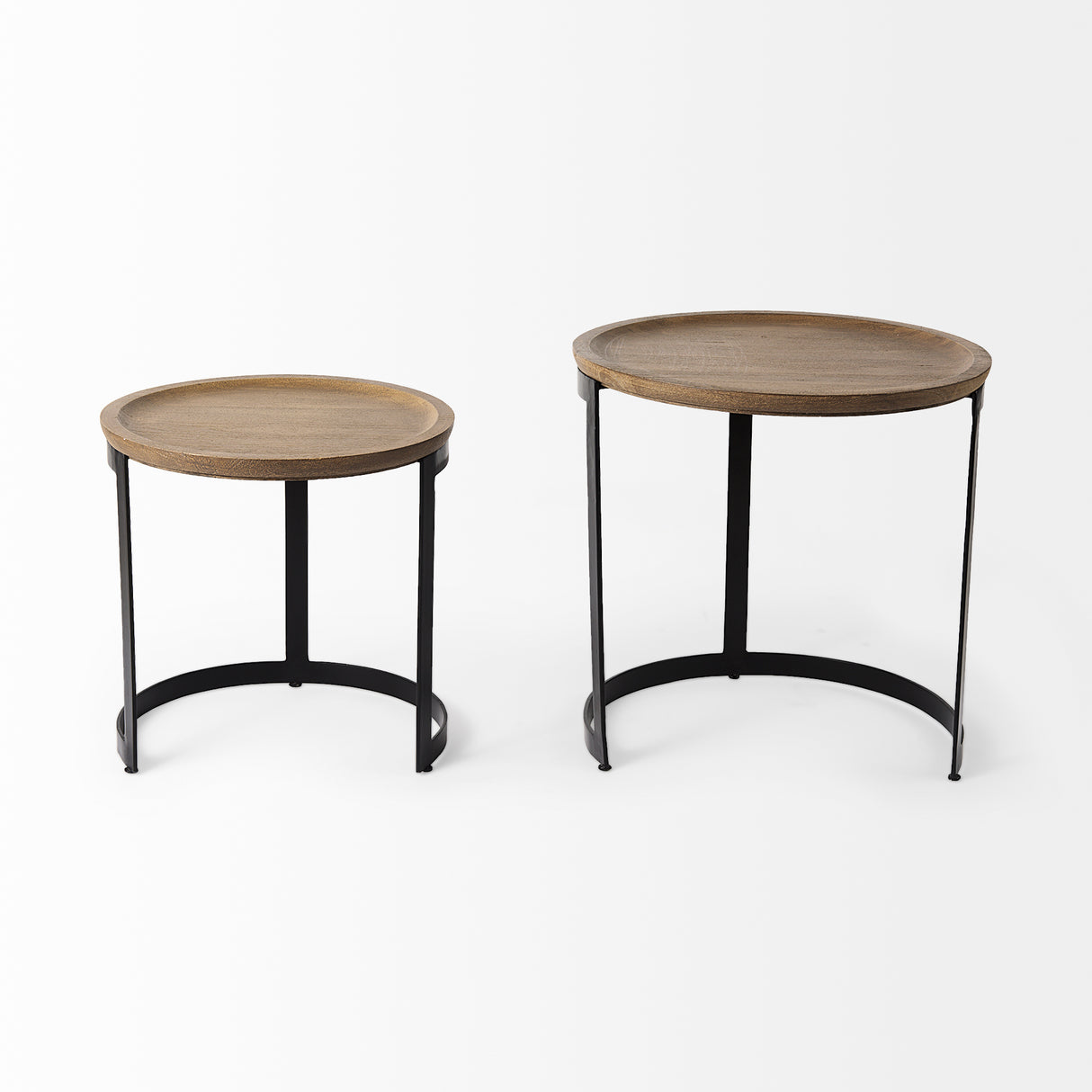 Aisley (Set of 2) 19.3L x 19.3W x 19H Light Brown Wood W/ Black Metal Base Round Nesting Side Tables from Mercana - Luna Furniture