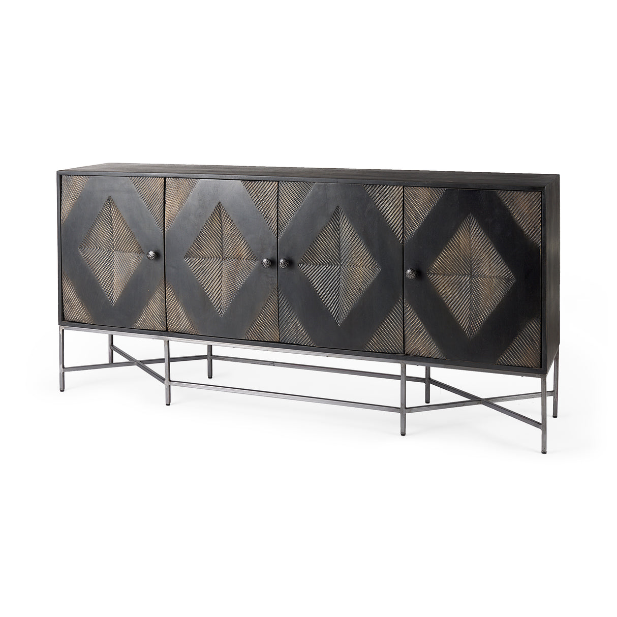 Hogarth I 72x15 Two-Tone Brown Solid Wood Base Silver Frame 4 Cabinet Sideboard from Mercana - Luna Furniture