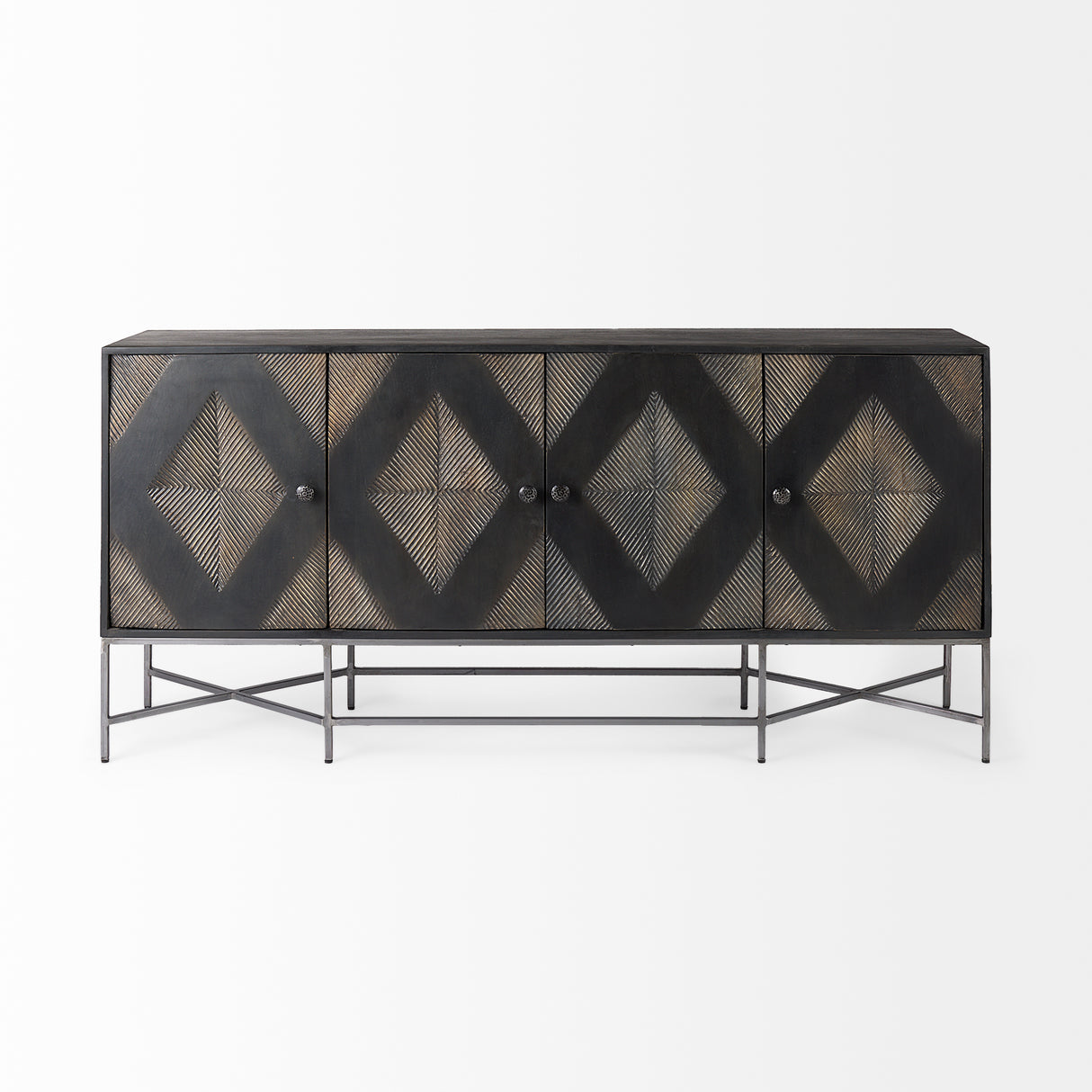 Hogarth I 72x15 Two-Tone Brown Solid Wood Base Silver Frame 4 Cabinet Sideboard from Mercana - Luna Furniture