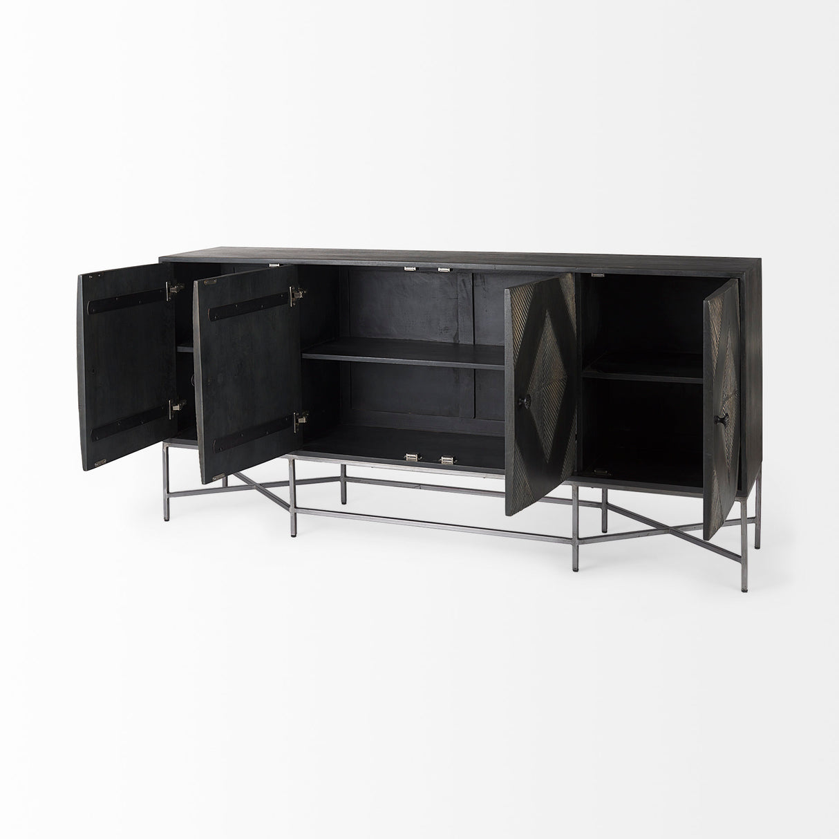 Hogarth I 72x15 Two-Tone Brown Solid Wood Base Silver Frame 4 Cabinet Sideboard from Mercana - Luna Furniture