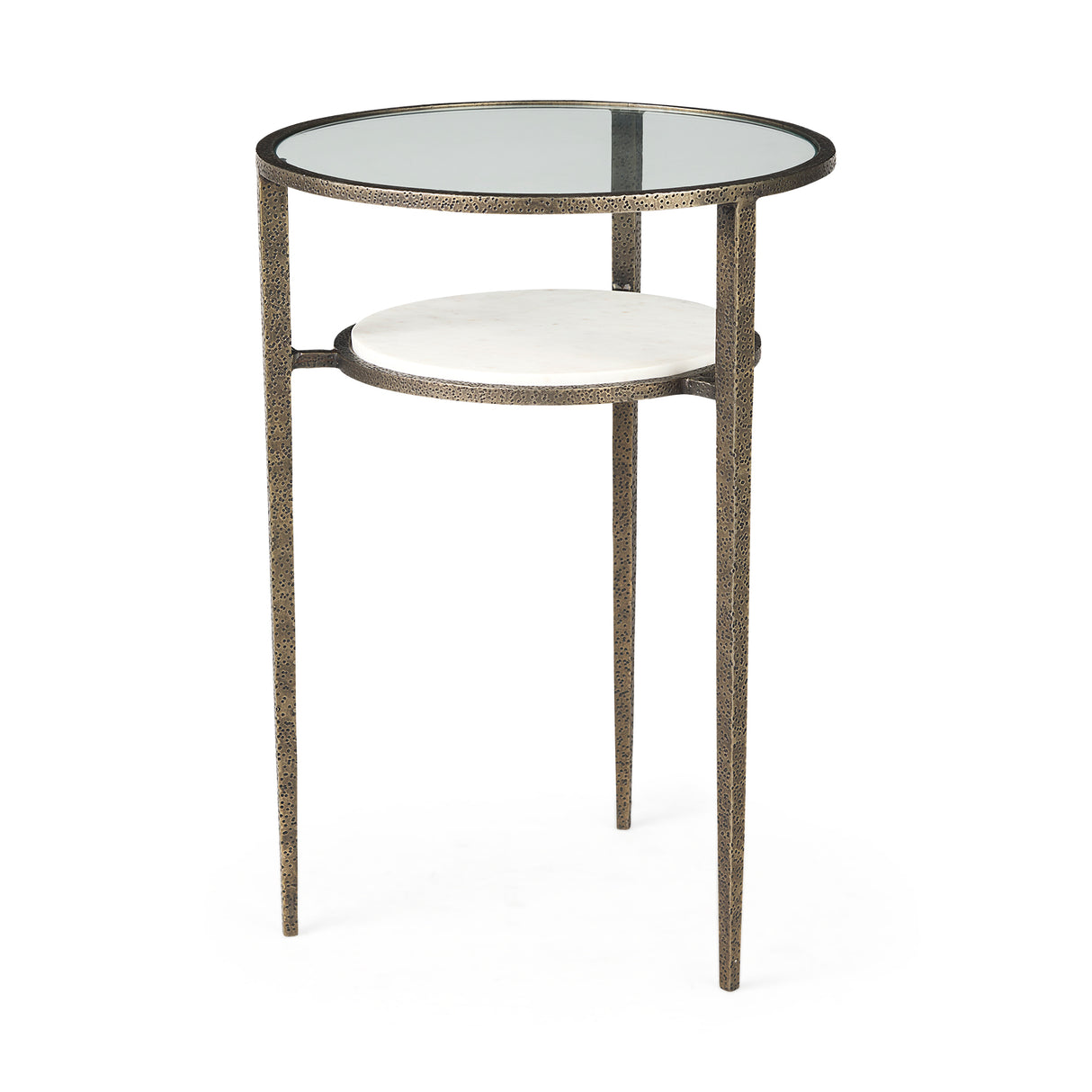 Felicity 15.8L X 15.8W X 22.5H Glass Top W/ White Marble Shelf and Antique Gold Base End/Side Table from Mercana - Luna Furniture