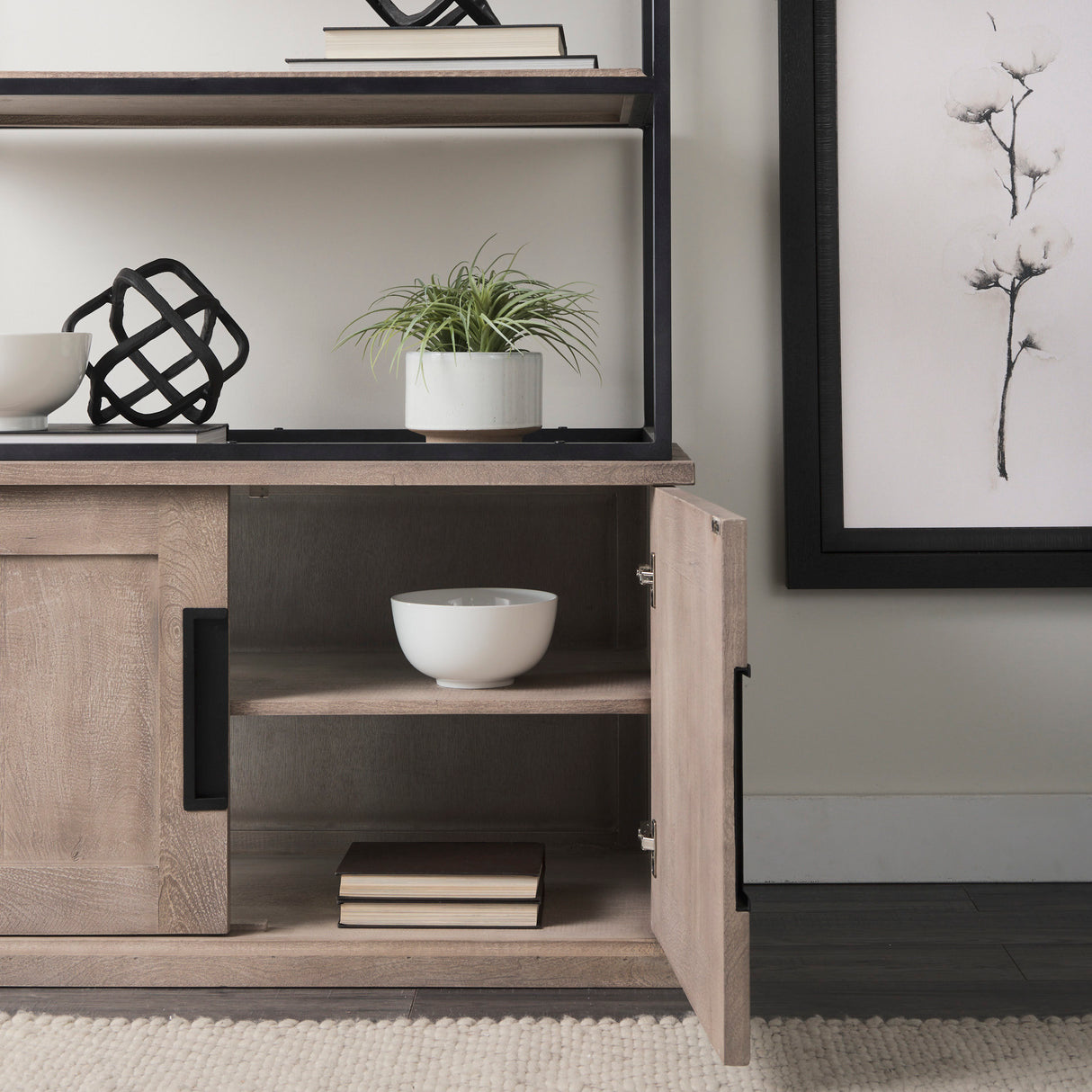 Braxton II Light Brown Wood and Iron Three Shelf Shelving Unit 41.5L x 18.5W x 9 from Mercana - Luna Furniture