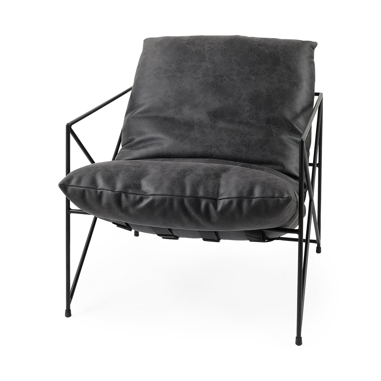 Leonidas 28.5L x 29.5W x 34.0H Black Faux Leather Seat W/ Black Metal Frame Accent Chair from Mercana - Luna Furniture