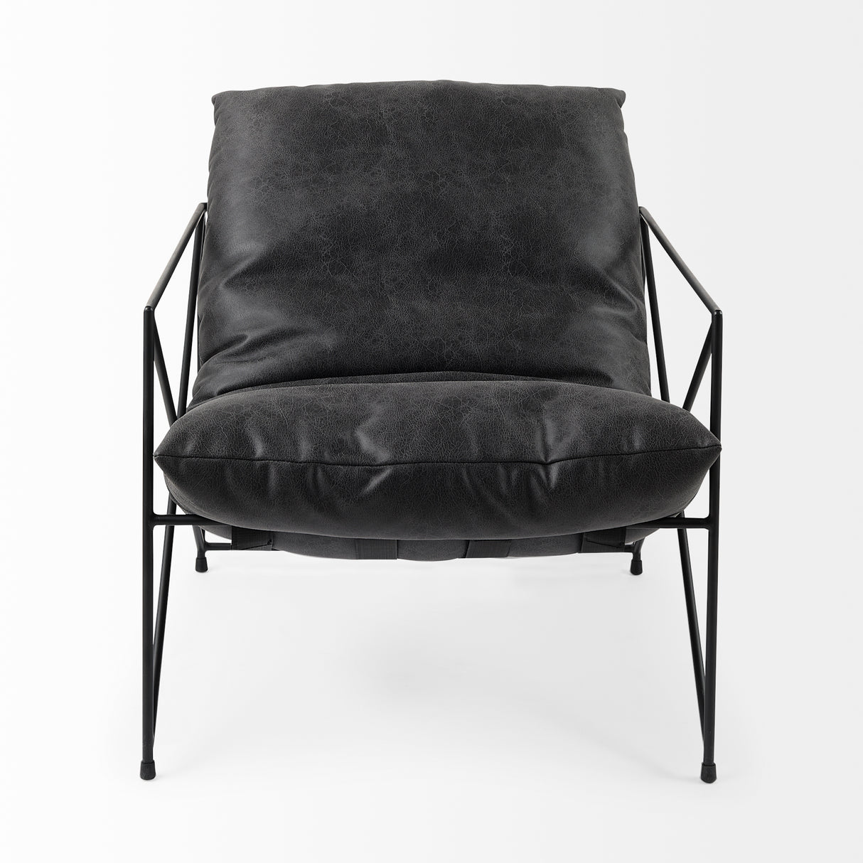 Leonidas 28.5L x 29.5W x 34.0H Black Faux Leather Seat W/ Black Metal Frame Accent Chair from Mercana - Luna Furniture