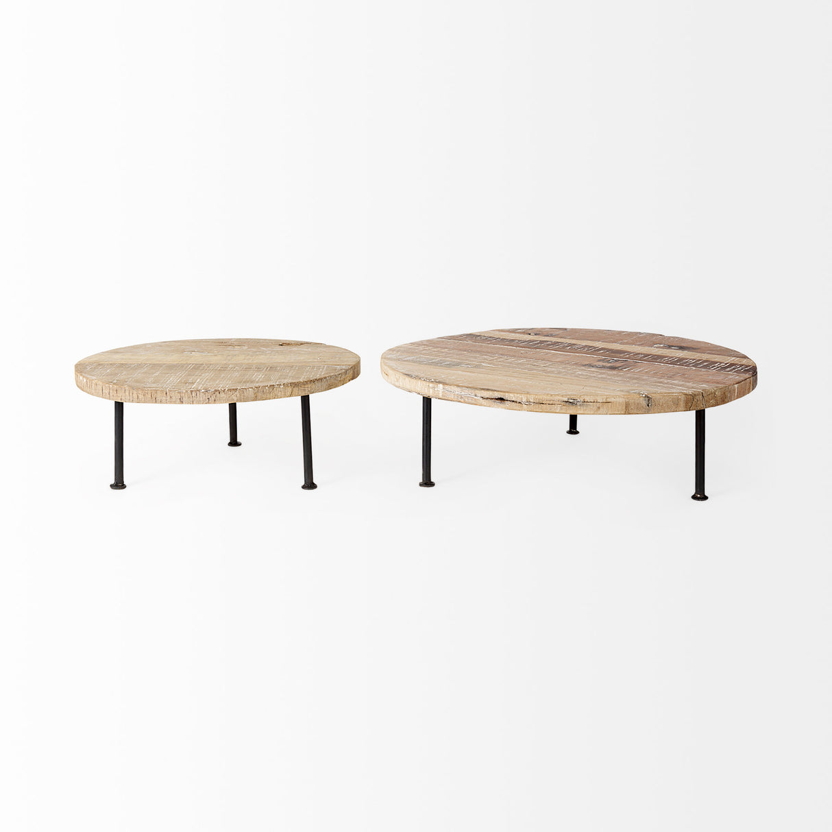 Cedric 15L x 15W x 6H Round Light Brown Wood w/ Black Metal Legs Decorative Display Stand from Mercana - Luna Furniture