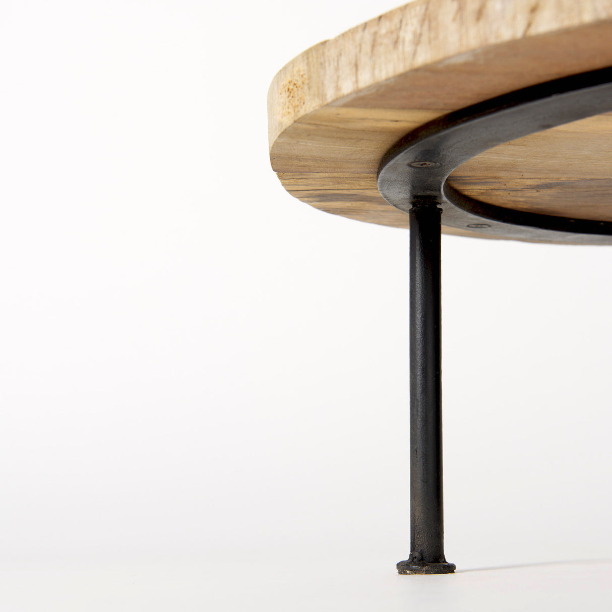 Cedric 15L x 15W x 6H Round Light Brown Wood w/ Black Metal Legs Decorative Display Stand from Mercana - Luna Furniture
