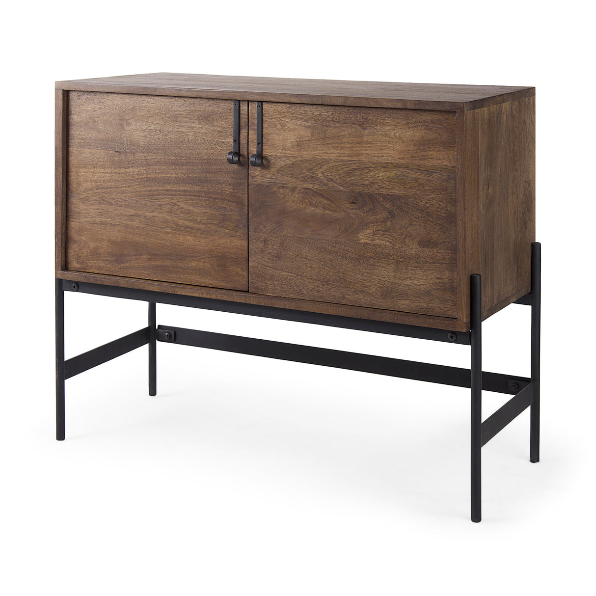 Glenn 38L x 16W x 30H Dark Brown Wood w/ Black Iron Frame, 2 Door Accent Cabinet from Mercana - Luna Furniture