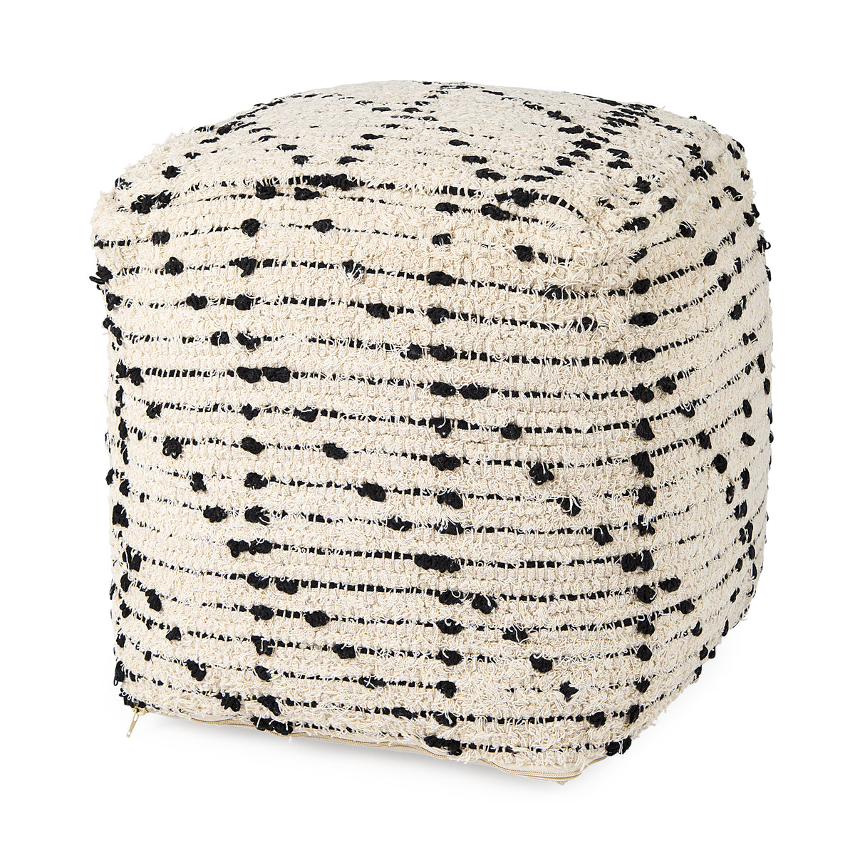 Aarohi 16.0L x 16.0W x 16.0H Cream/Black Cotton Patterned Pouf from Mercana - Luna Furniture