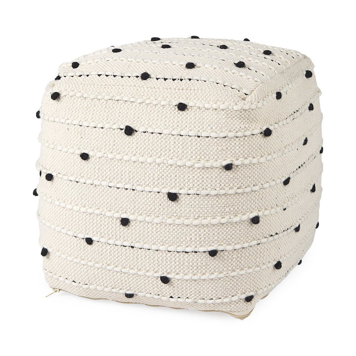 Amaira 16.0L x 16.0W x 16.0H Cream/Black/White patterned Wool and Cotton Pouf from Mercana - Luna Furniture