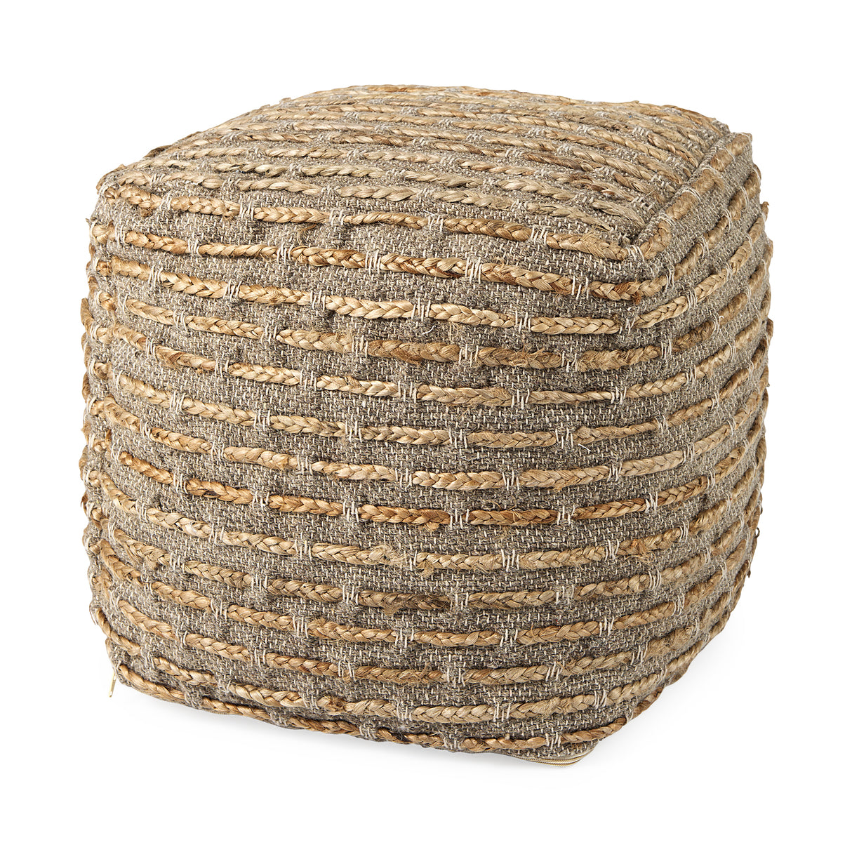 Binita 16.0L x 16.0W x 16.0H Gray/Brown Hemp Wool and Cotton Pouf from Mercana - Luna Furniture