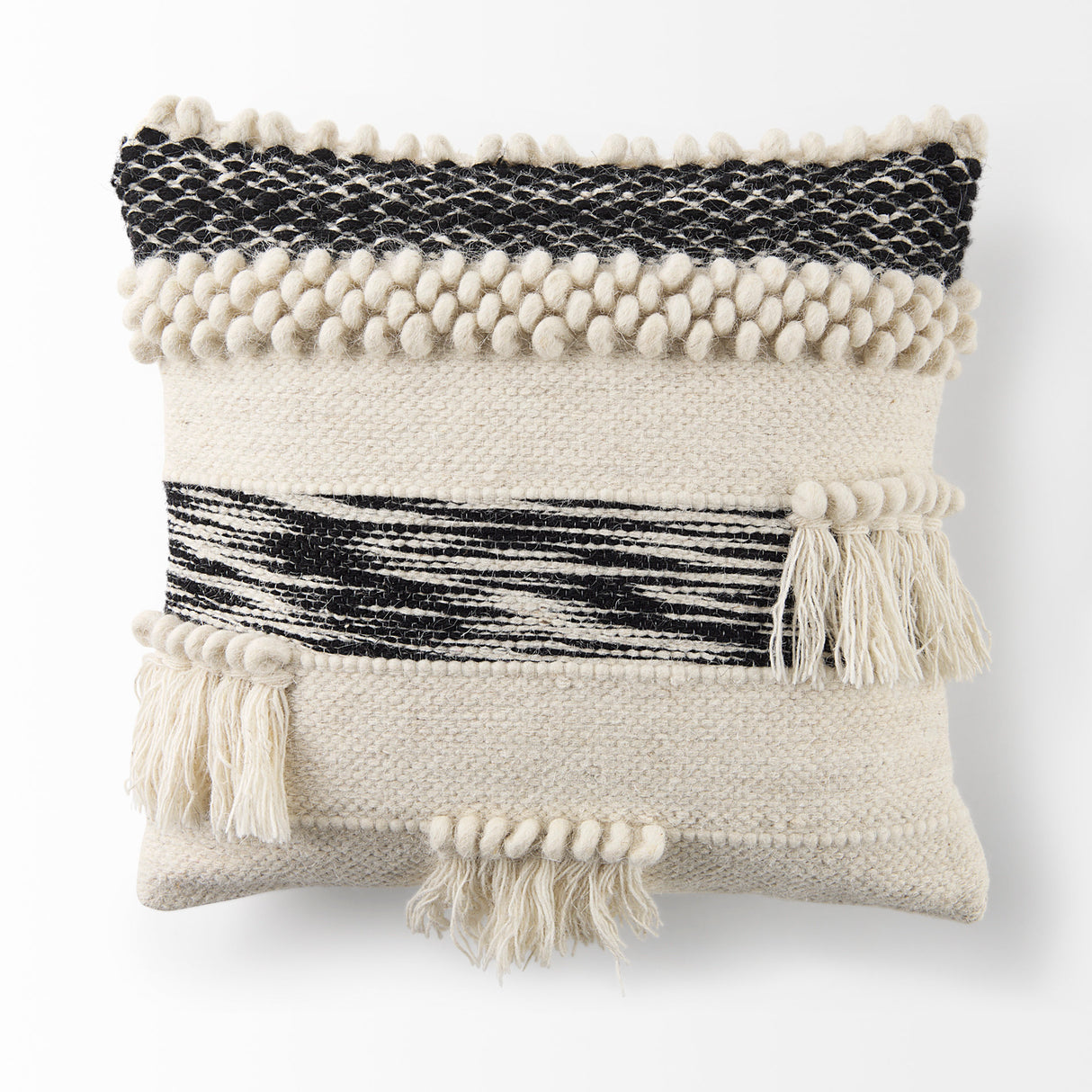 Beardell 18 x 18 Cream And Black Details With Tassels Decorative Pillow Cover from Mercana - Luna Furniture