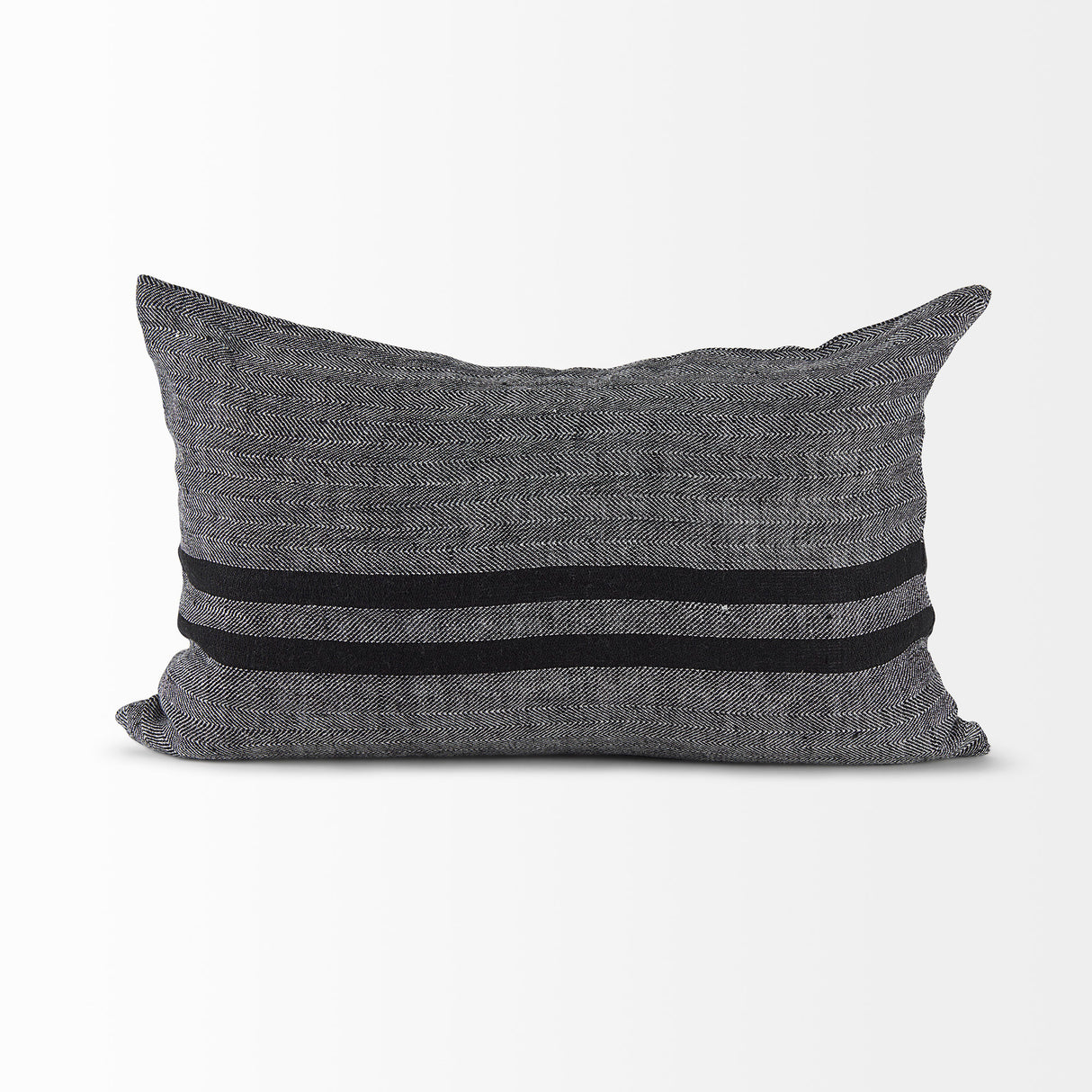Sibyl 13L x 21W Black Fabric Striped and White Fringed Decorative Pillow Cover from Mercana - Luna Furniture