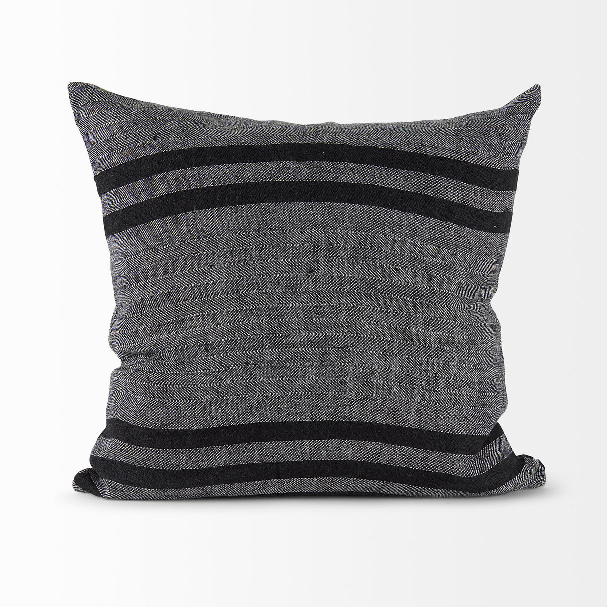 Sibyl 18L x 18W Black Fabric Striped and White Fringed Decorative Pillow Cover from Mercana - Luna Furniture