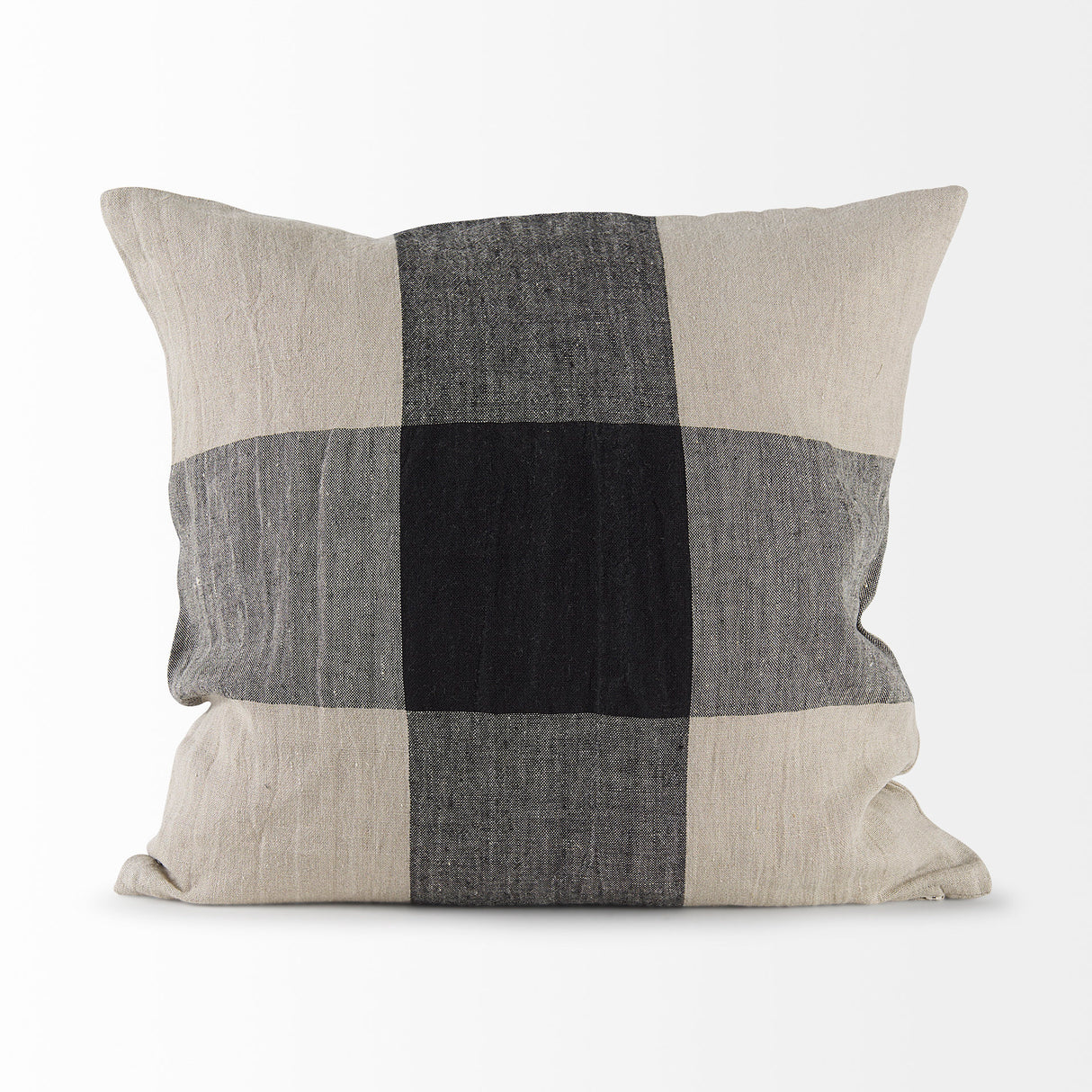 Raquel 18L x 18W Beige and Black Fabric Plaid Decorative Pillow Cover from Mercana - Luna Furniture