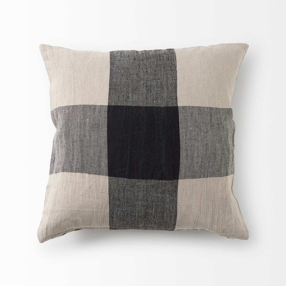 Raquel 18L x 18W Beige and Black Fabric Plaid Decorative Pillow Cover from Mercana - Luna Furniture