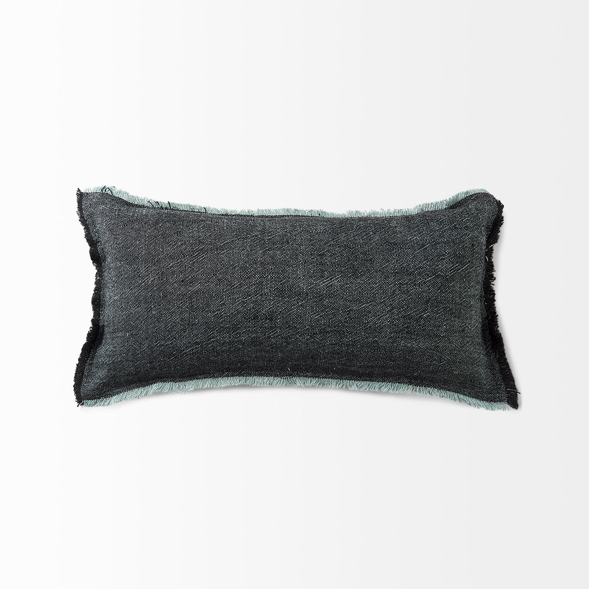 Malia 14L x 26W Black and Teal Fabric Fringed Decorative Pillow Cover from Mercana - Luna Furniture