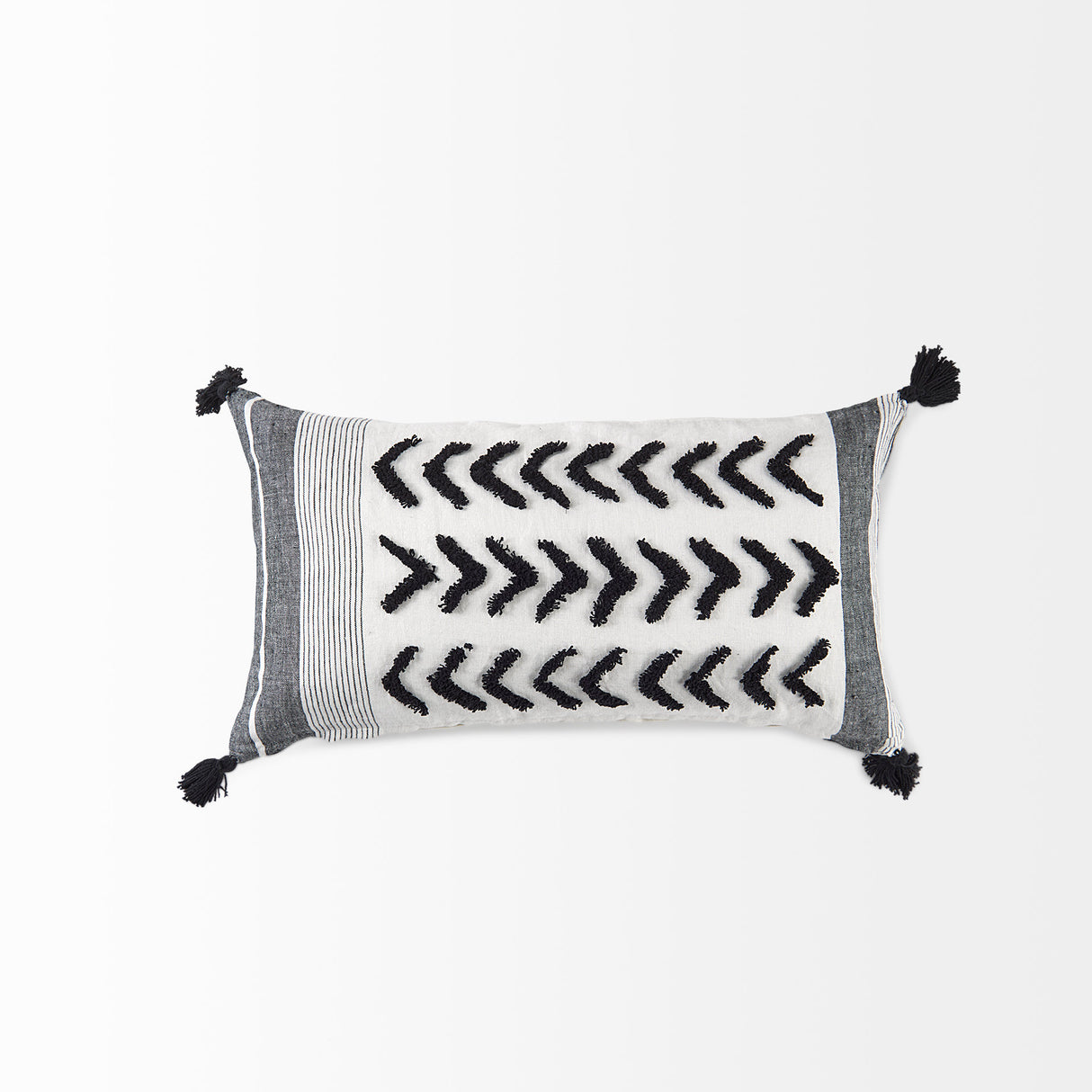 Kimia 14L x 26W White and Black Fabric Herringbone and Fringed Decorative Pillow Cover from Mercana - Luna Furniture
