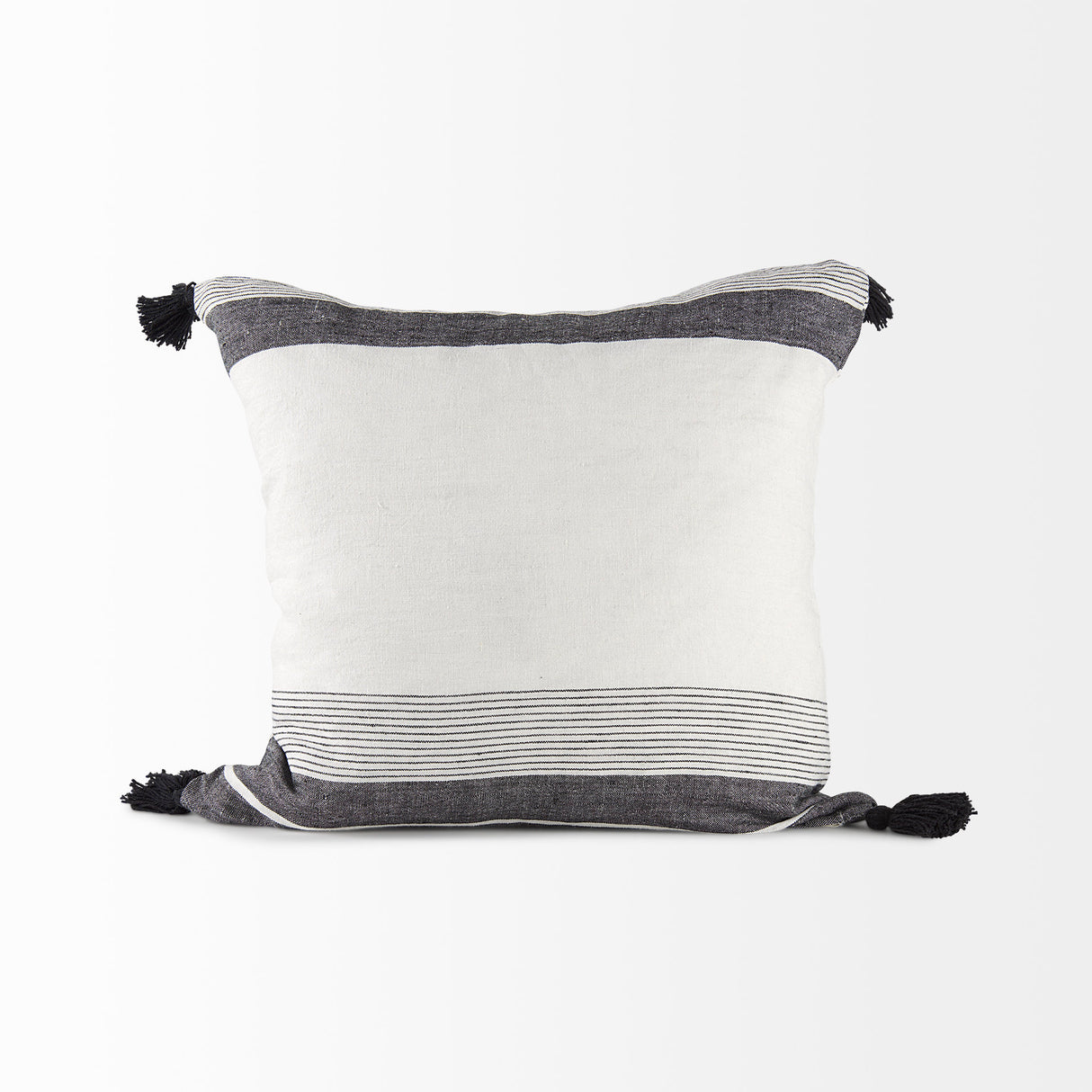 Kimia 20L x 20W White and Black Fabric Herringbone and Fringed Decorative Pillow Cover from Mercana - Luna Furniture