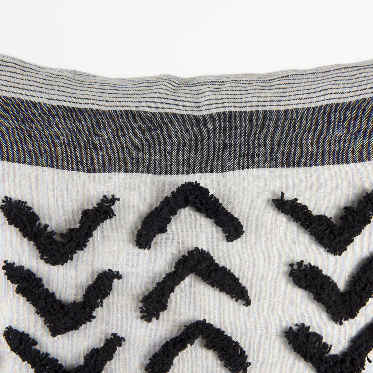 Kimia 20L x 20W White and Black Fabric Herringbone and Fringed Decorative Pillow Cover from Mercana - Luna Furniture