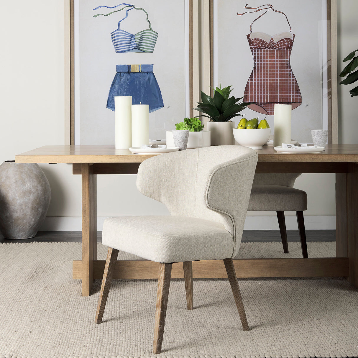 Niles 22.5L x 24.0W x 32.0H Cream Fabric Seat W/ Medium Brown Wooden Legs Wingback Dining Chair from Mercana - Luna Furniture