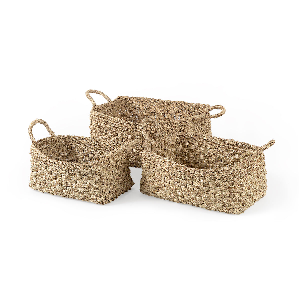 Emra (Set of 3) Light Brown Seagrass Rectangular Basket W/ Handles from Mercana - Luna Furniture