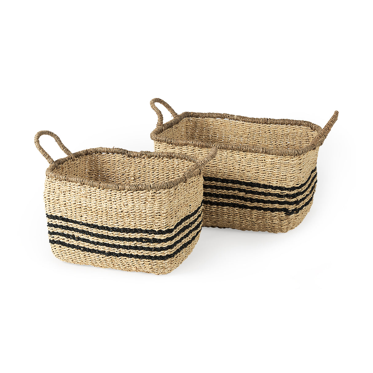 Emma (Set of 2) Light Brown Seagrass Rectangular Basket W/ Black Stripes from Mercana - Luna Furniture