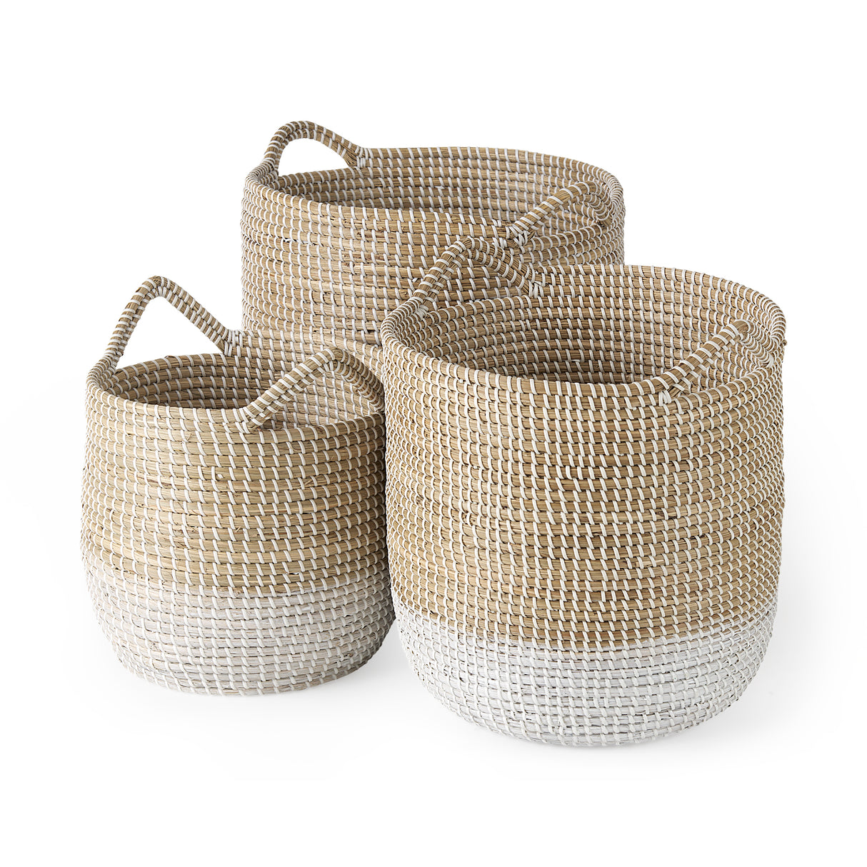 Maddie (Set of 3) Light Brown W/White Dipped Seagrass Round Basket W/ Handles from Mercana - Luna Furniture