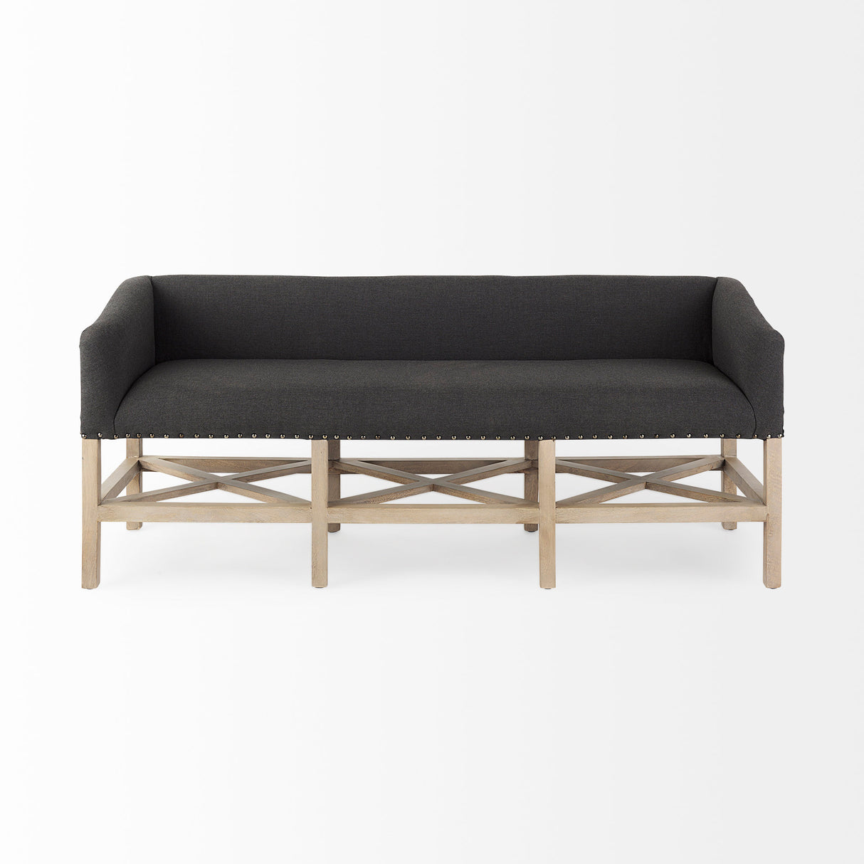 Bergen 60.0L x 19.0W x 25.5H Dark Gray Fabric W/ Light Brown Wooden Base Accent Bench from Mercana - Luna Furniture