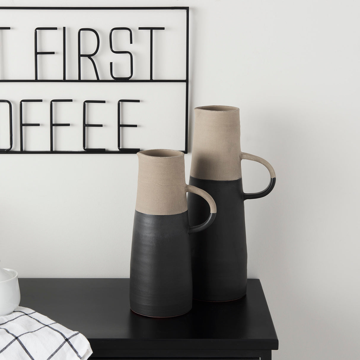 Garand Small 13H Two-Toned Black/Natural Ceramic Jug from Mercana - Luna Furniture