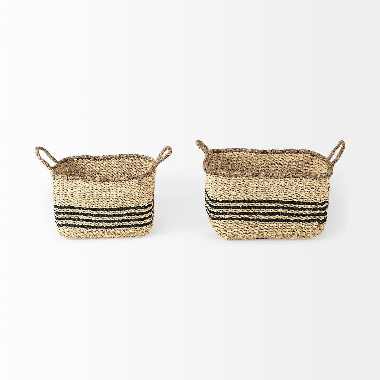 Emma (Set of 2) Light Brown Seagrass Rectangular Basket W/ Black Stripes from Mercana - Luna Furniture