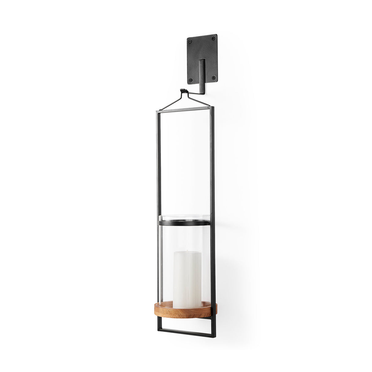 Avram 5.9L x 7.1W x 24.0H Black Metal Frame and Wood Hanging Candle Holder from Mercana - Luna Furniture