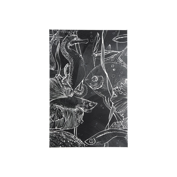 Fish Black I by Ariana a Hand Embellished Textured Canvas