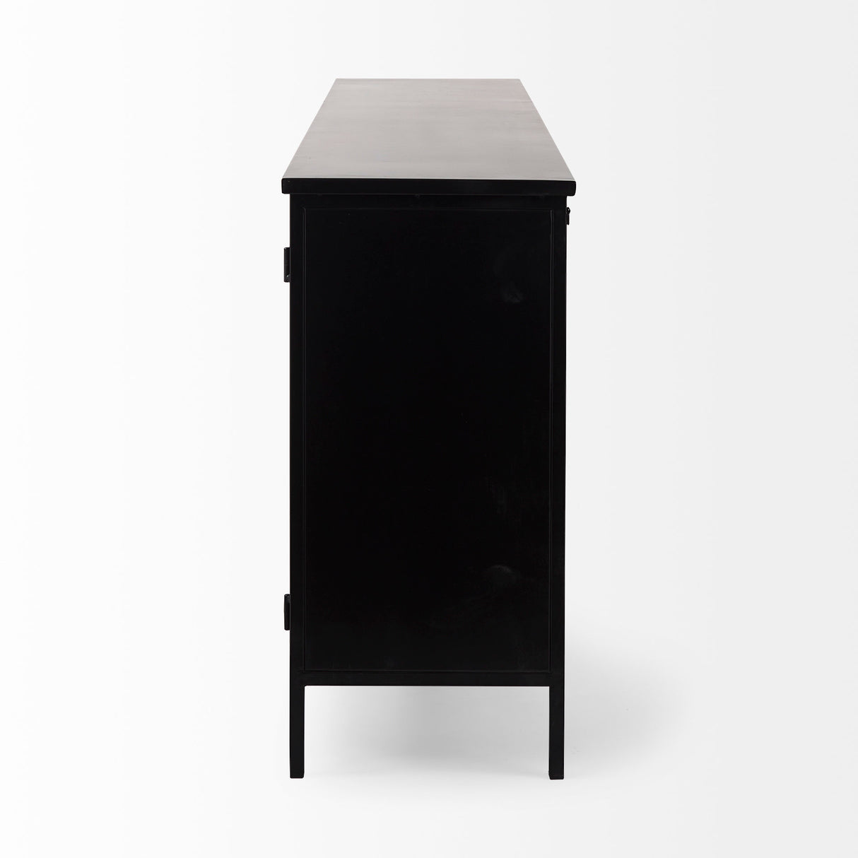 Aurelia 79.0L x 16.0W x 33.0H Black and White Metal Four Door Glass Cabinet from Mercana - Luna Furniture