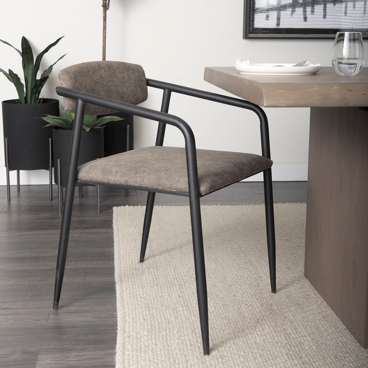 Langston Brown Faux-Leather Seat Black Iron Frame Dining Chair, Set of 2 from Mercana - Luna Furniture