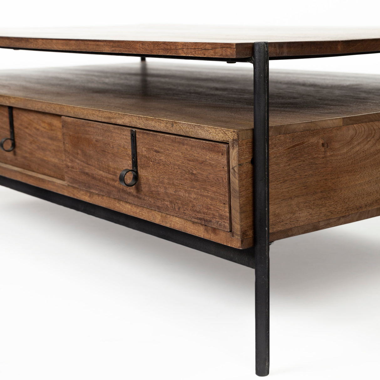 Glenn II 54x30 Dark Brown Wood w/ Black Iron Frame, Rectangle 3 Drawers Coffee Table from Mercana - Luna Furniture
