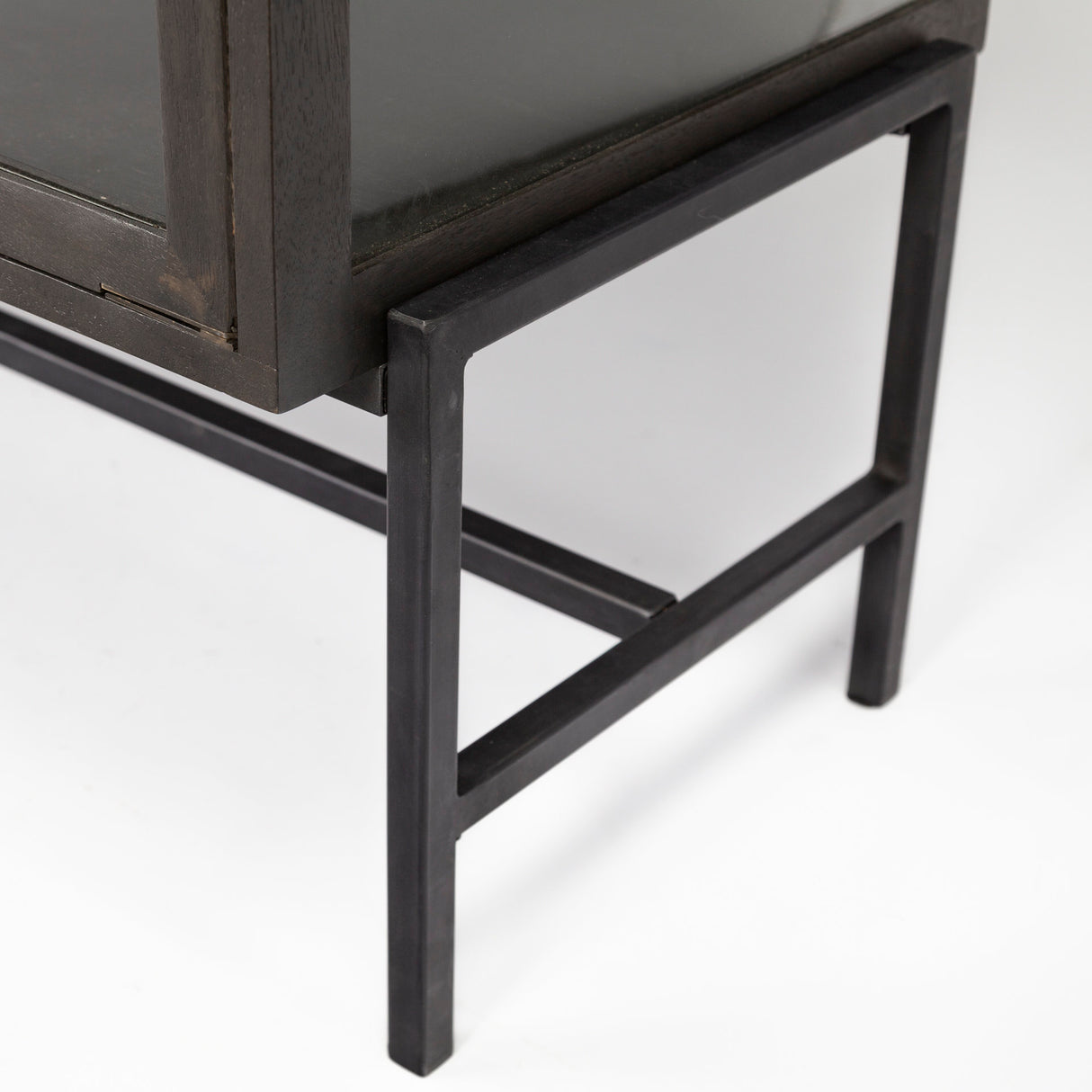 Arelius 70L x 18.75W x 32H Black-Brown Wood, Black Metal Base w/ 4 Glass Cabinet Doors Sideboard from Mercana - Luna Furniture