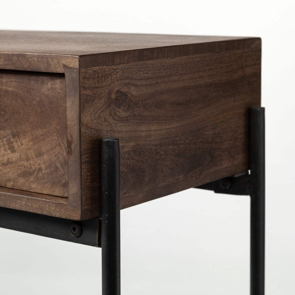 Glenn III 56L x 14W Dark Brown Wood w/ Black Iron Frame, 4 Drawer Console Table from Mercana - Luna Furniture