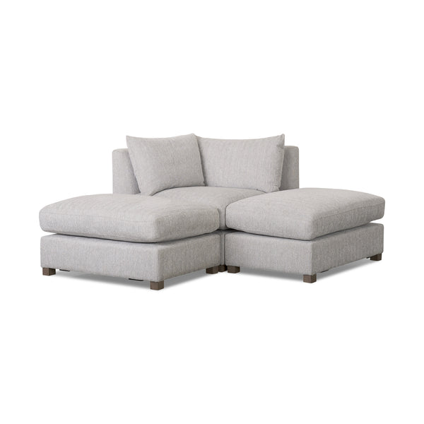 Valence 3 Piece Light Gray Modular Sofa Set (Included 2 x Ottoman)