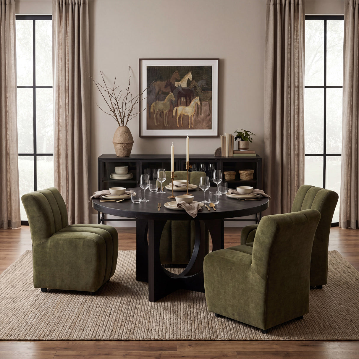 Liesl 54.L x 54.0W x 30.0H Black Wood W/ Circular Top Dining Table