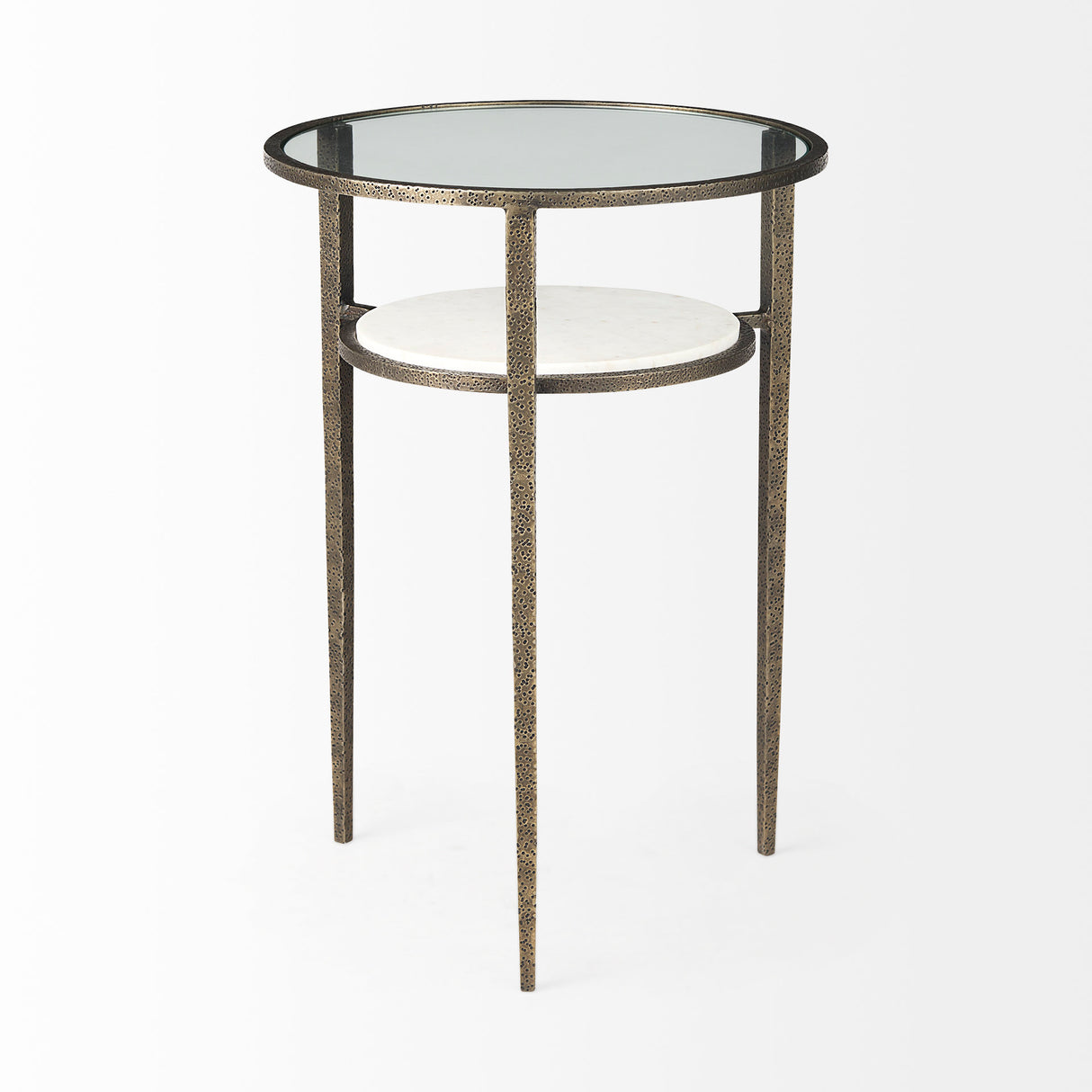 Felicity 15.8L X 15.8W X 22.5H Glass Top W/ White Marble Shelf and Antique Gold Base End/Side Table from Mercana - Luna Furniture