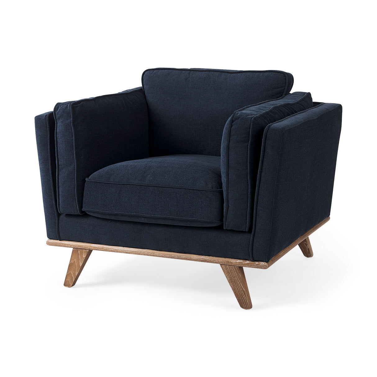 Brooks 41.7L x 34.8W x 33.5H Navy Blue Fabric Chair W/ Medium Brown Wooden Legs from Mercana - Luna Furniture