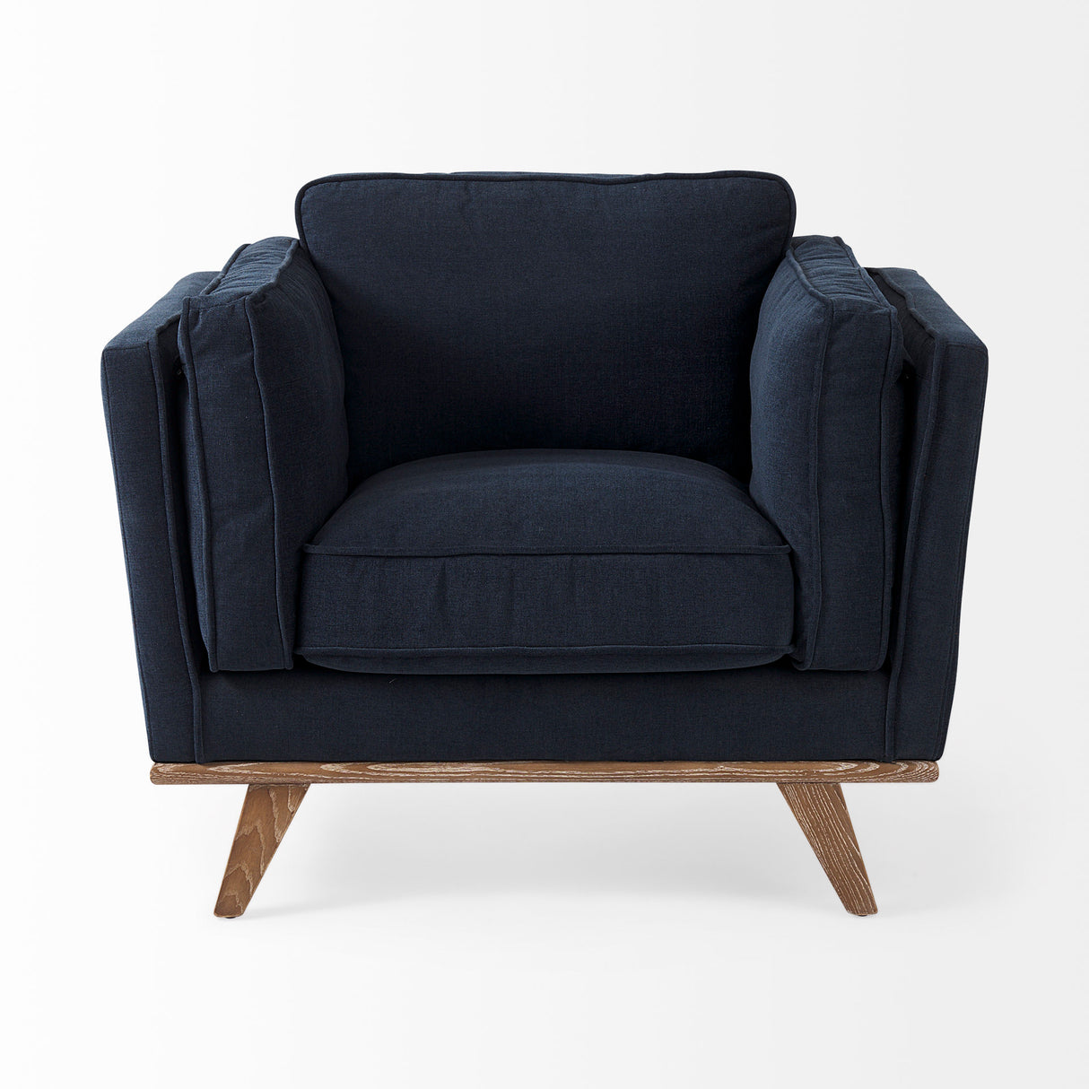 Brooks 41.7L x 34.8W x 33.5H Navy Blue Fabric Chair W/ Medium Brown Wooden Legs from Mercana - Luna Furniture