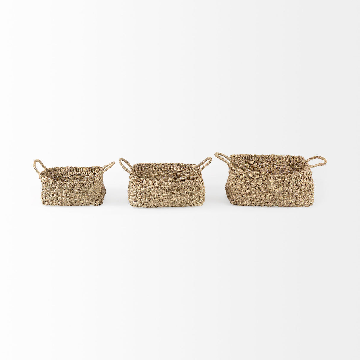 Emra (Set of 3) Light Brown Seagrass Rectangular Basket W/ Handles from Mercana - Luna Furniture
