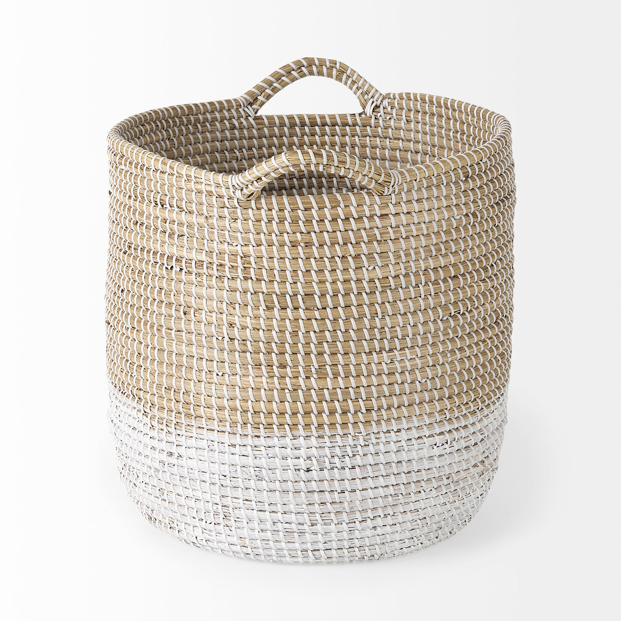Maddie (Set of 3) Light Brown W/White Dipped Seagrass Round Basket W/ Handles from Mercana - Luna Furniture