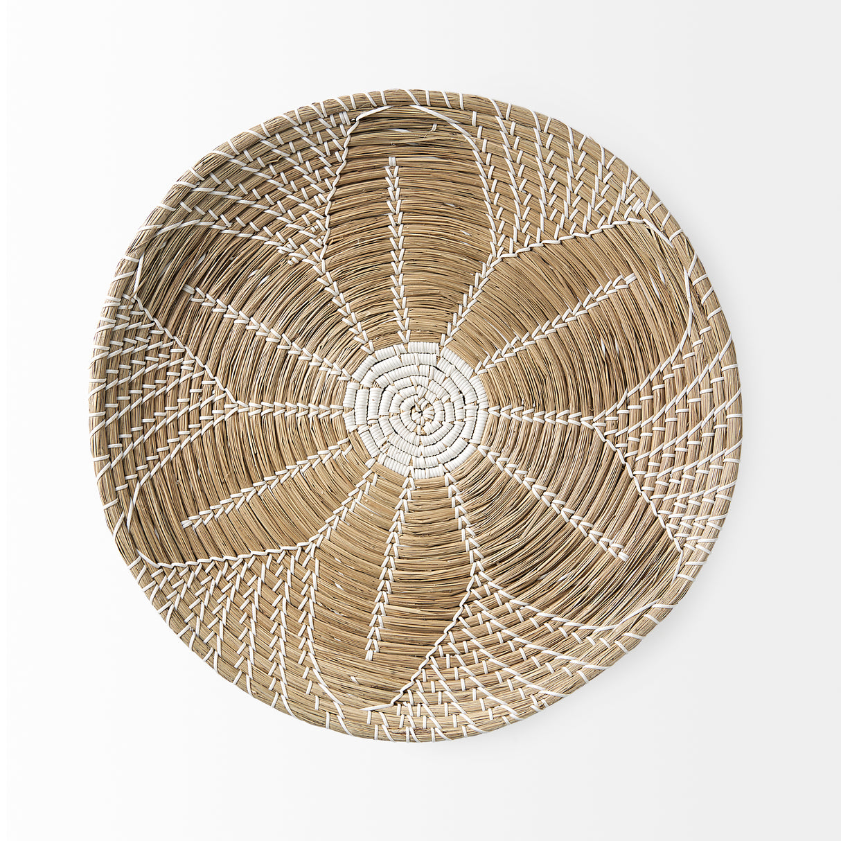 Mekhi 24.0L x 24.0W x 3.5 Light Brown Seagrass W/White String Round Wall Hanging Plate from Mercana - Luna Furniture