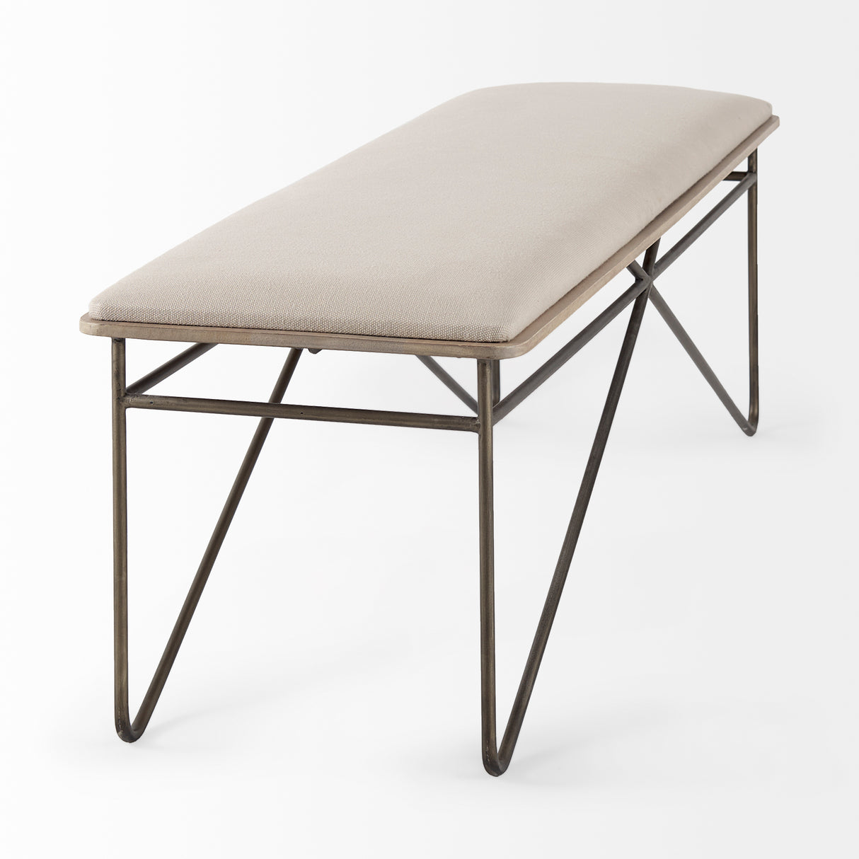 Camille 55.5L x 16.0W x 17.0H Cream Fabric Seat W/ Metal Frame Bench from Mercana - Luna Furniture