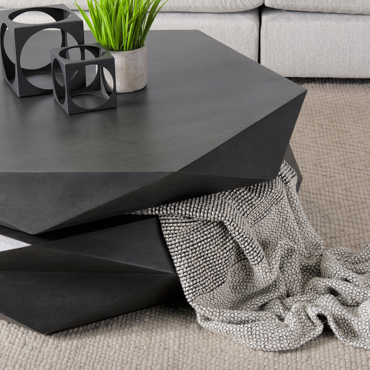 Arreto 48" Black Solid Wood Hexagonal Storage Coffee Table from Mercana - Luna Furniture