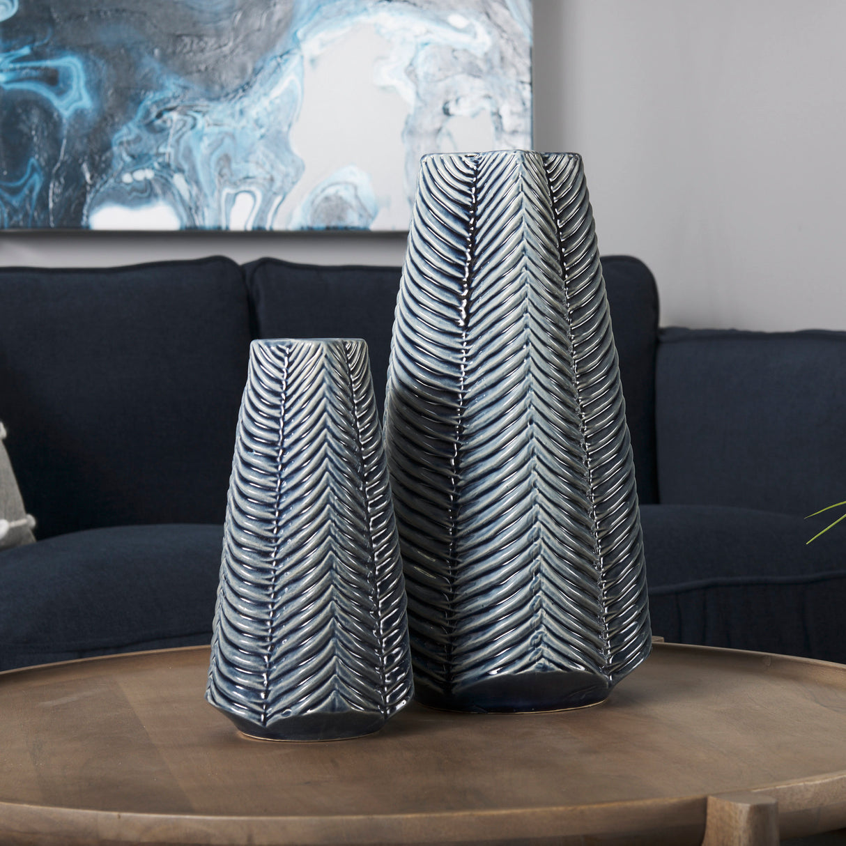 Bashir II Large Dark Navy Gloss Ceramic Vase from Mercana - Luna Furniture